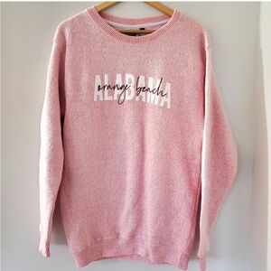 Marled Pink White "ALABAMA" Sweatshirt Crew 30" L Relaxed Fit Co-Ed Comfy Lounge